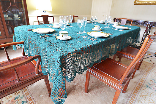 Festive Crochet Tablecloth. EveryGreen color. 70x90"